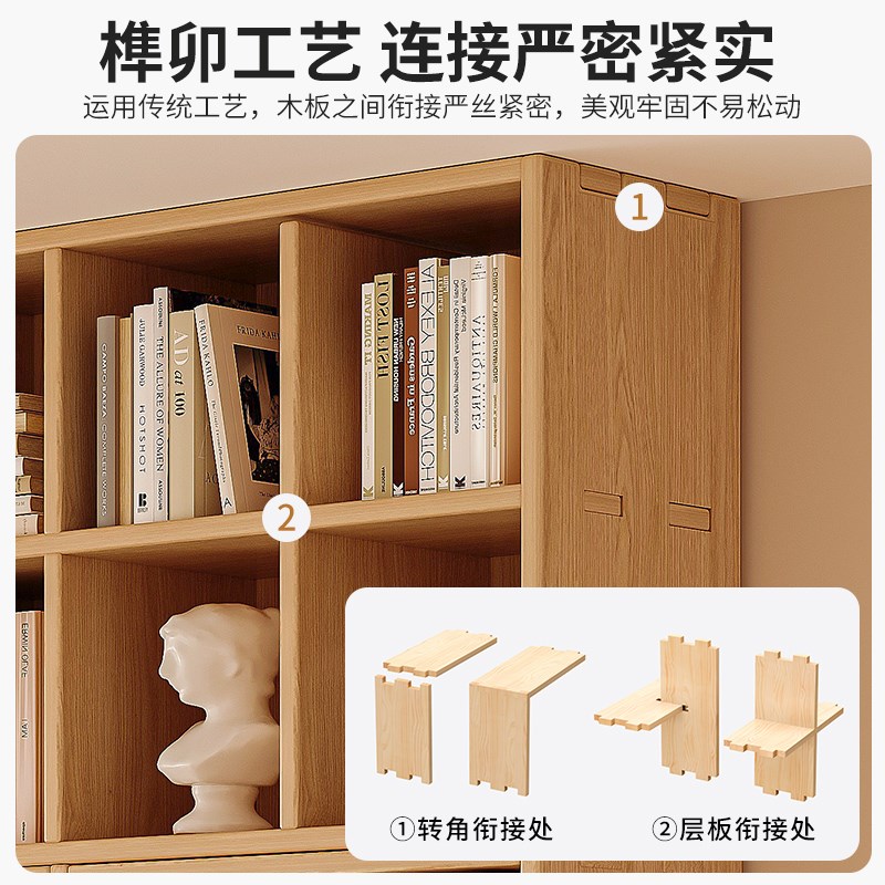 定制全实木书架整墙书柜一体到顶去客厅化胡桃木色满墙家用展示柜