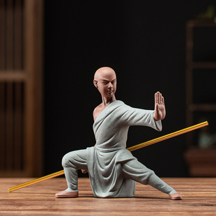 功夫小子陶瓷紫砂摆件中华武术少林武僧人物办公室装饰品家居摆件