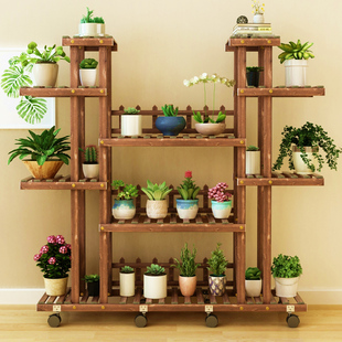 阳台多肉花架子室内多层实木客厅置物架多肉绿萝移动花盆架落地式