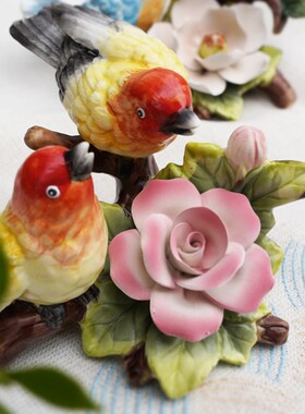 方亚陶瓷柔光釉下彩精致家居装饰摆设爱情鸟新居婚房小鸟中式摆件