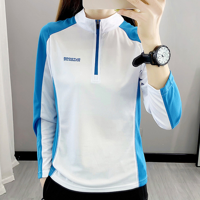 春夏薄款速干衣女长袖透气快干衣户外跑步运动徒步防晒拼色登山服