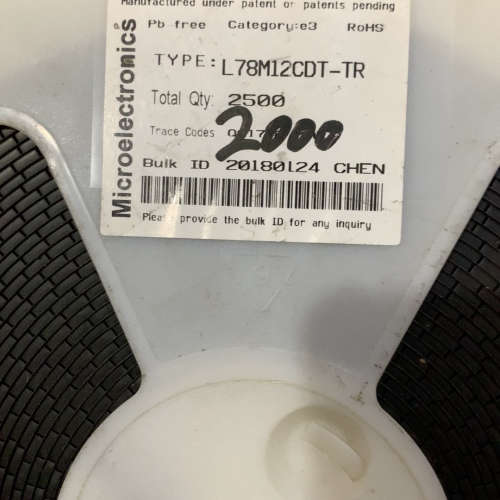 L78M12CDT TO-252封装 数量2000个 单价0议价