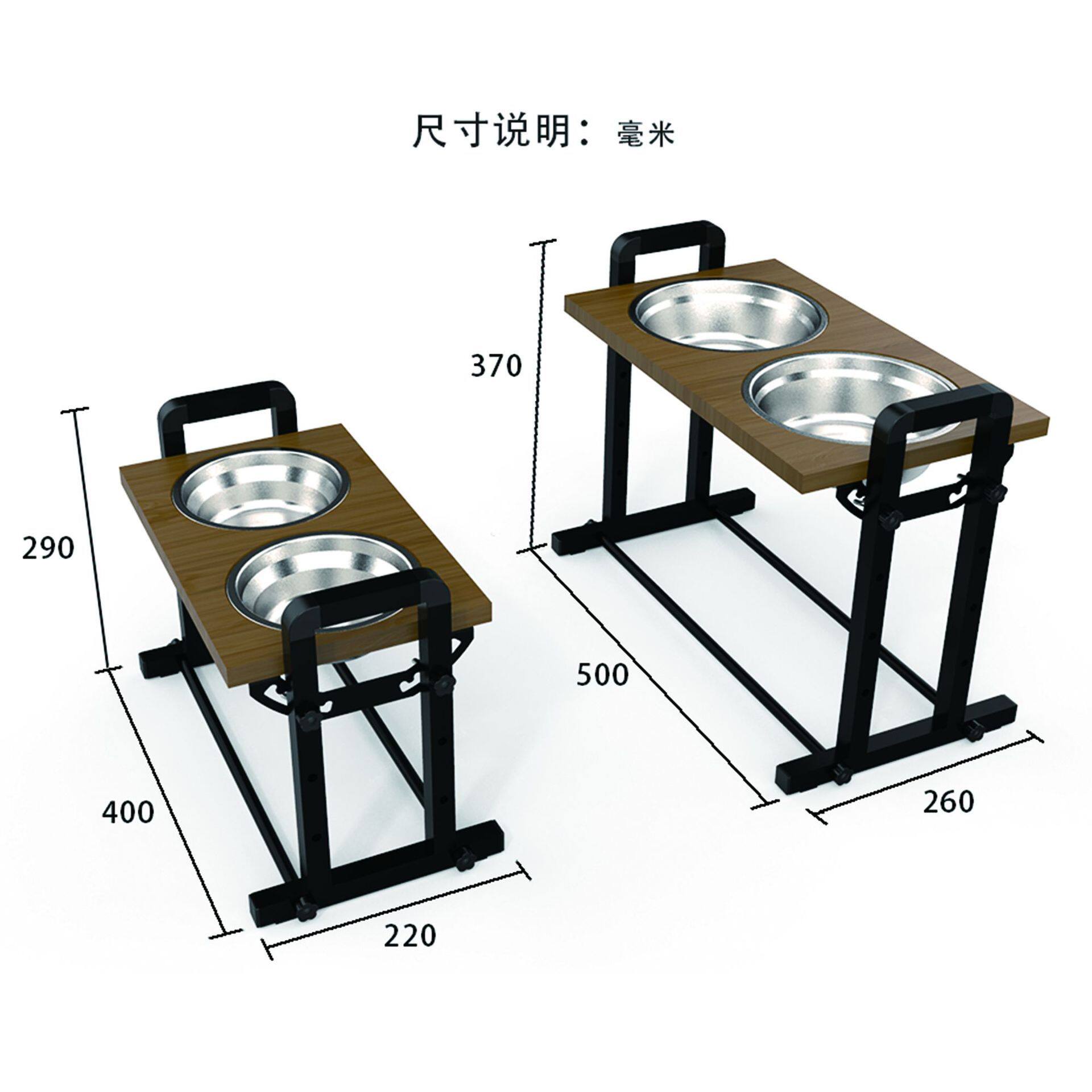 可调角度铁架木桌升降宠物双碗可调节高度不锈钢猫狗食盆宠物食具