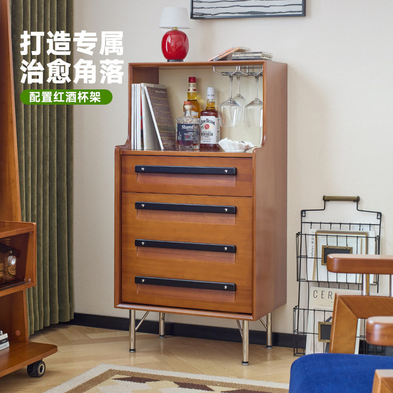 中古风实木客厅收纳边柜