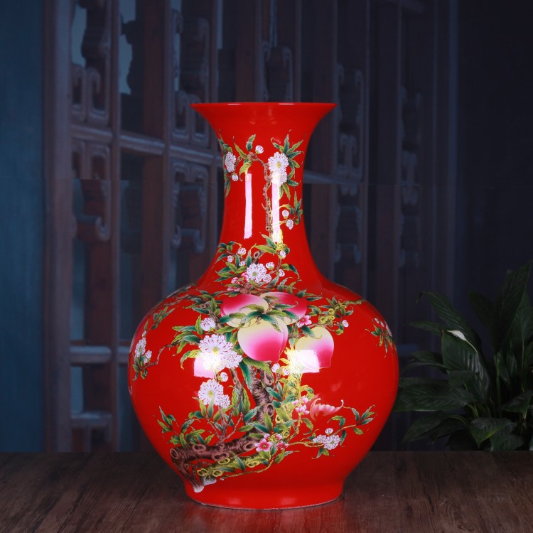 釉上彩福寿图陶瓷花瓶家居装饰粉彩瓷器工艺品大号赏瓶装饰柜摆设