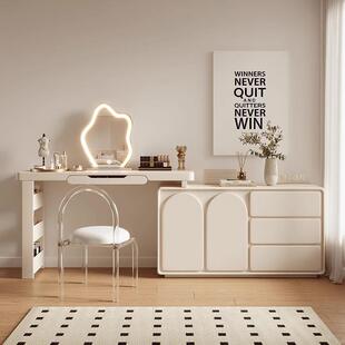 化妆桌梳妆台斗柜一体卧室简约现代主卧转角化妆台奶油风实木轻奢