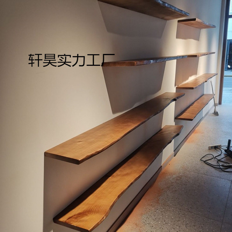 实木墙面壁挂悬空置物收纳架