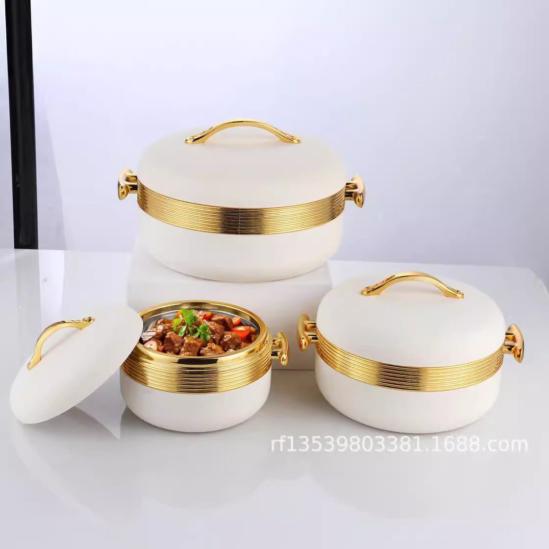 Food Warmer Container3PCS 外贸跨境金柄圆型保温盒1-2-3.5L