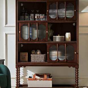 美式实木复古高脚柜客厅酒柜餐边柜法师中古书柜展示收纳碗碟柜子