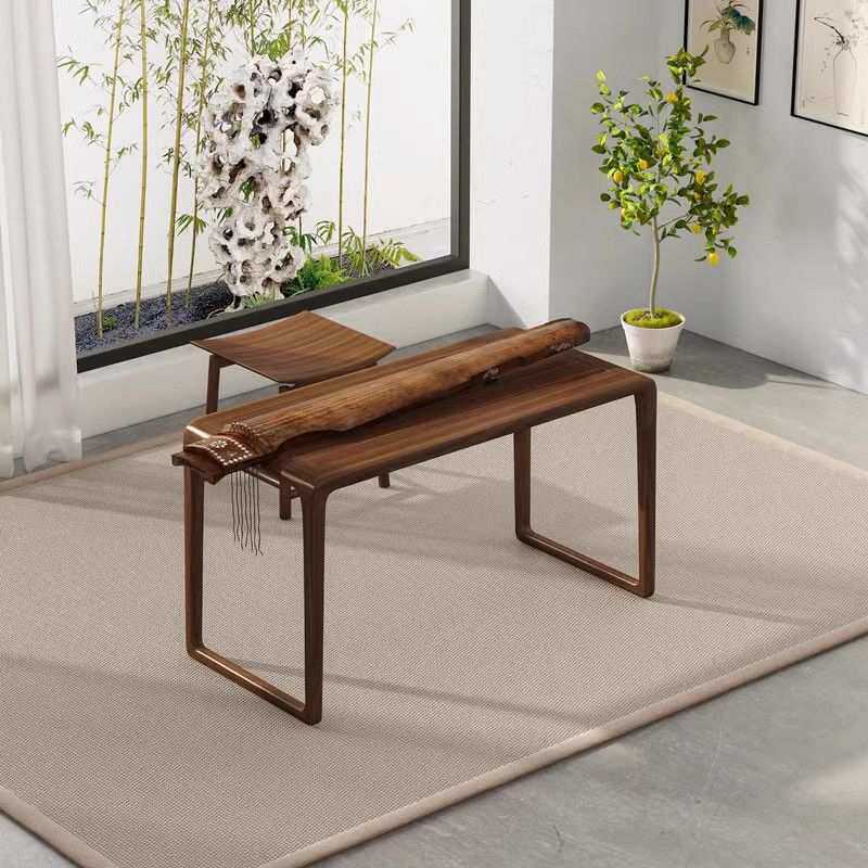 新中式全实木黑胡桃禅意古筝桌琴桌琴凳榆木仿古简约古琴桌凳共鸣