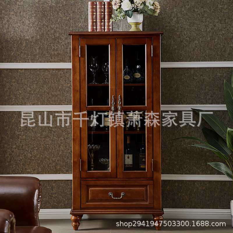 美式全实木小酒柜双门电视柜边柜家用客厅展示柜靠墙餐厅储物柜子