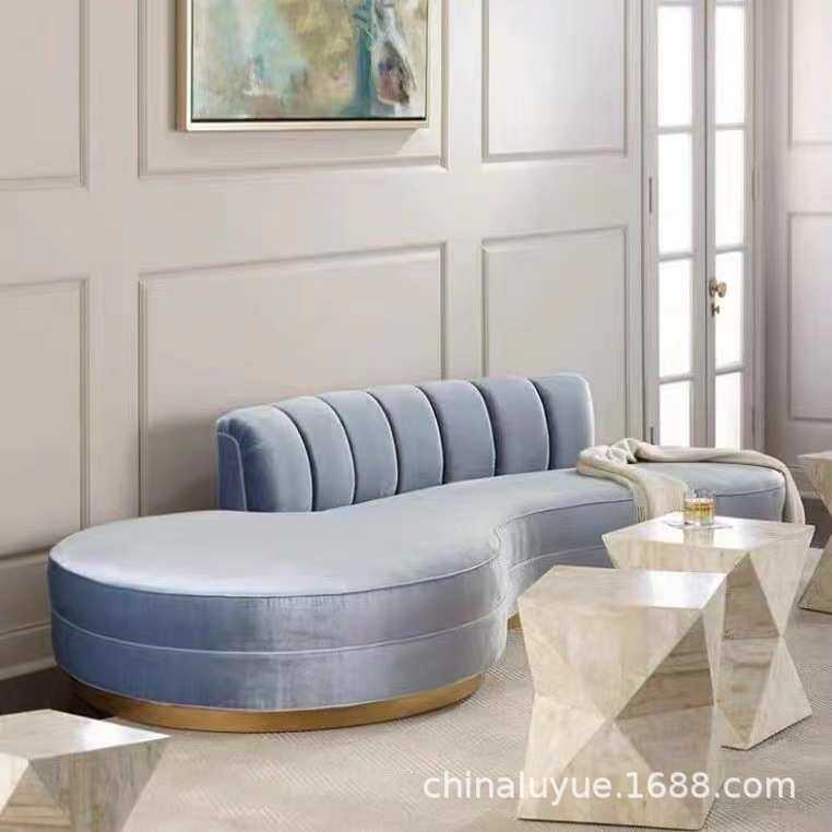 网红美式简约轻奢S异形三四多人布艺沙发咖啡厅接待休息大厅卡座