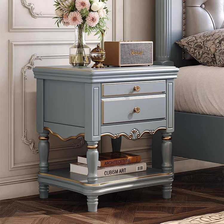 美式实木床头柜复古田园风卧室床头置物架现代简约轻奢高级床头桌