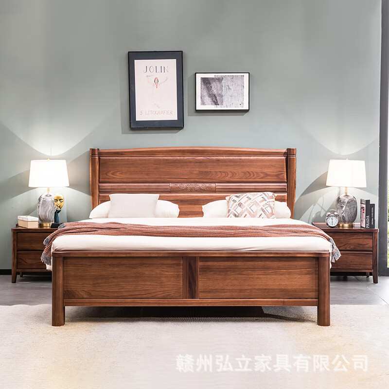 全实木床新中式双人床简约黑胡桃木卧室榫卯结构1.8米1.5家具婚床