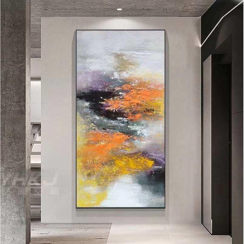 纯手绘赵无极风格抽象风景画新中式客厅入户玄关挂画落地竖款油画