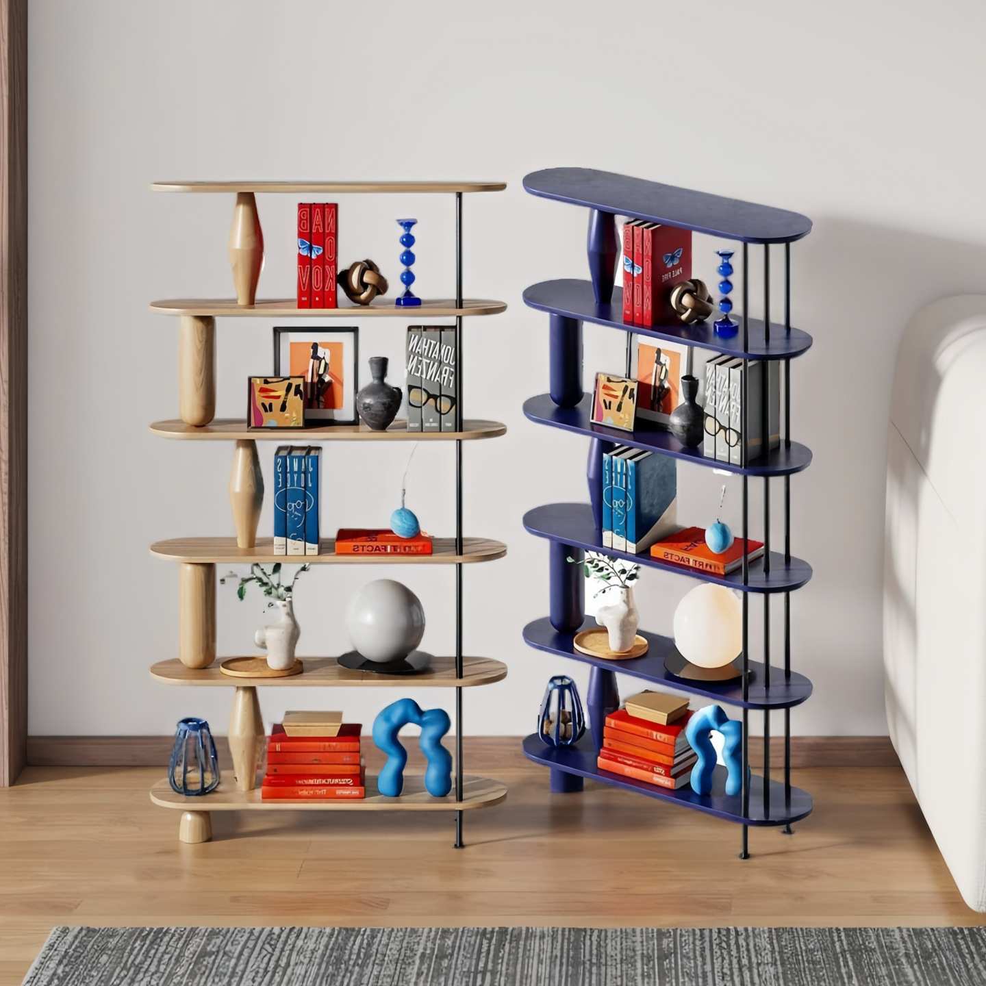 北欧烤漆书架多层收纳书柜落地靠墙展示架实木客厅隔断柜置物架