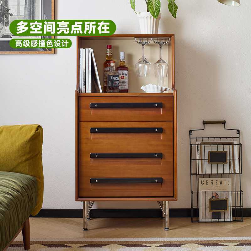 中古风客厅沙发边柜侧柜电视实木立柜咖啡边柜复古收纳展示柜