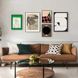 浅淡时光 北欧复古客厅组合画抽象人物装饰画绿色多联挂画玄关画