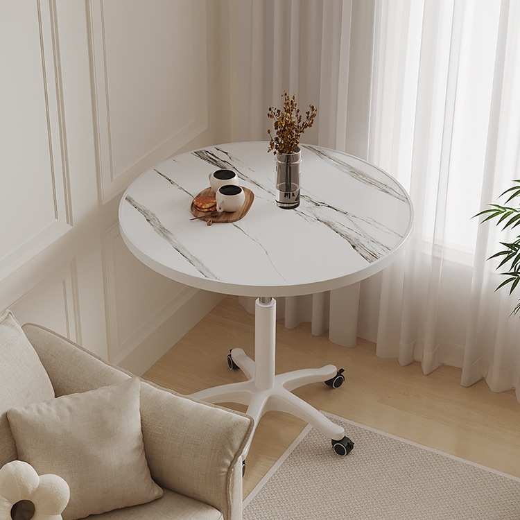 简约家用阳台小圆桌可升降带滑轮桌子接待洽谈桌沙发边床头休闲L&