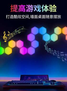 氛围灯拾音律动炫彩自由拼接电竞房客厅paty超薄六角壁灯声控