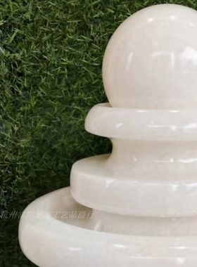 纯净白色玉石材风水球流水摆件家居客厅装饰空调房降燥.加湿器送