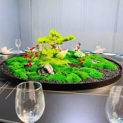 餐桌转盘摆件酒店餐厅圆桌仿真绿C植微景观餐桌花大圆桌中间装饰