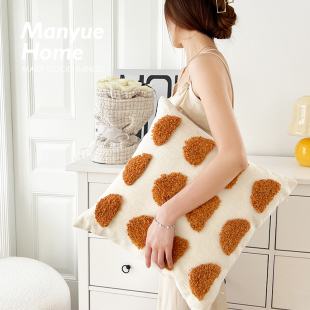 M.life ins奶油色簇绒客厅靠枕沙发抱枕靠垫床头靠V背抱枕套不含