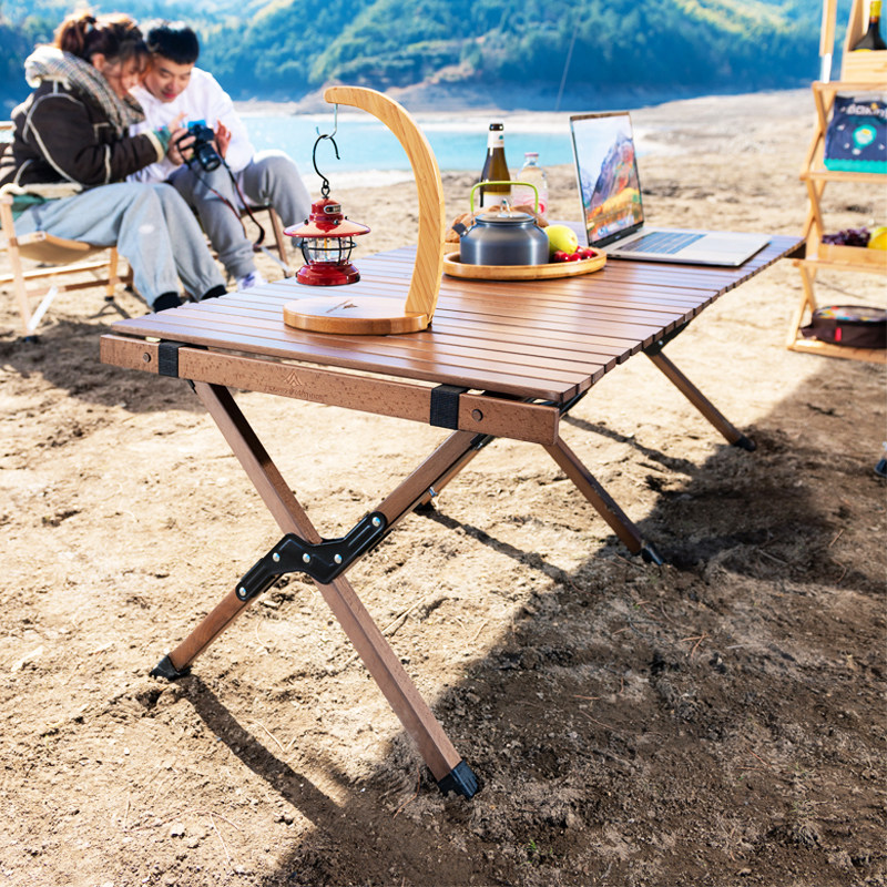户外便携式蛋卷桌榉木桌椅套餐组合野餐I旅游装备露营烧烤折叠桌