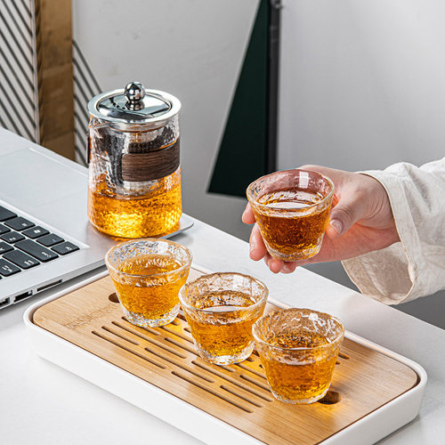 祥业旅行套装茶具便携包耐热玻璃户外便携快客P杯一壶四杯简约茶