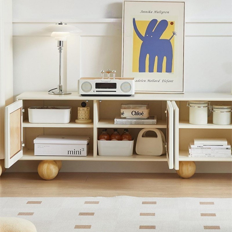 现代简约奶油风北欧时尚烤漆复古风电视柜客厅家用置物