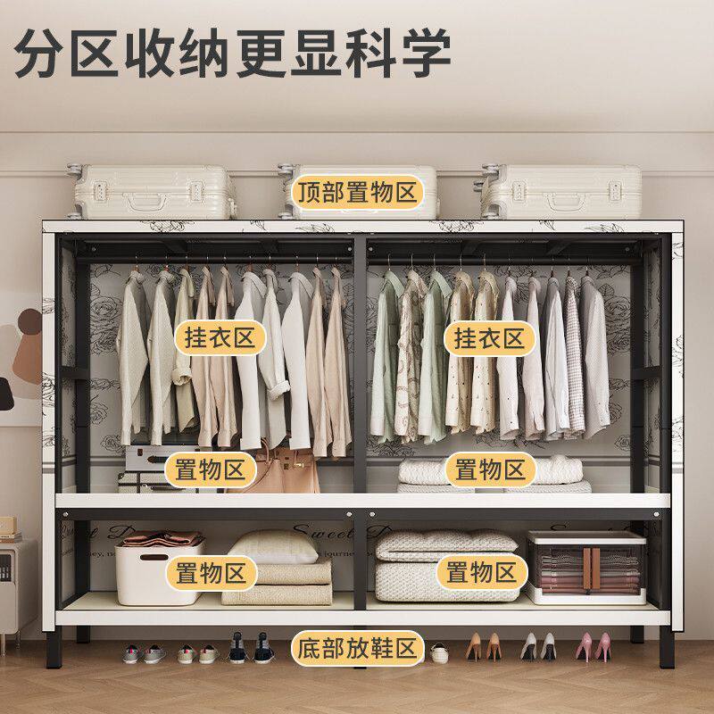 新款开门式衣柜家用卧室出租房组装衣架落地立式儿童折叠收纳置物