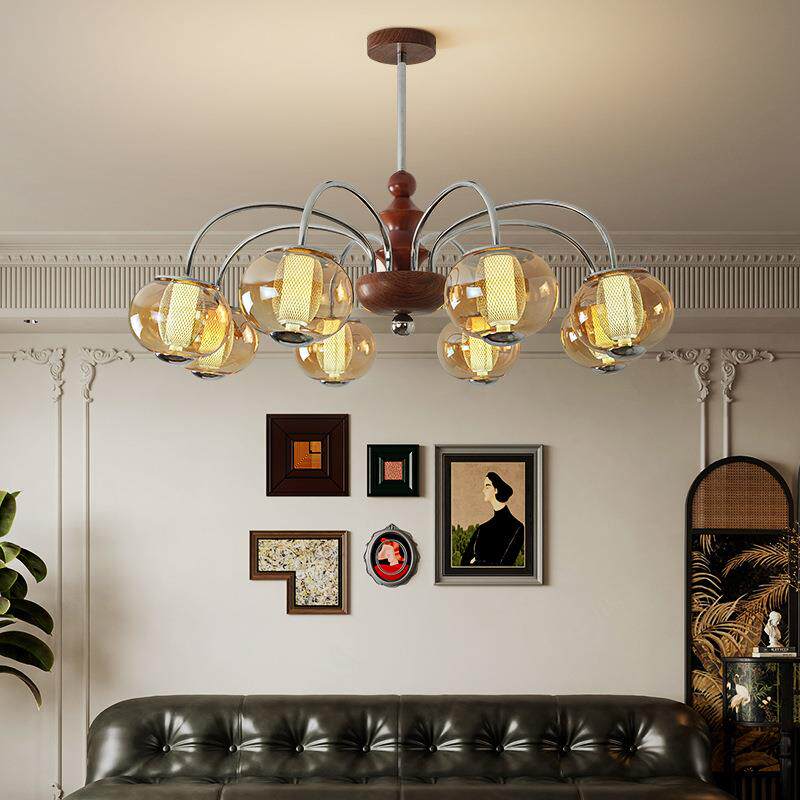 客厅吊灯2026新款中古风客厅主灯法式复古胡桃木色餐厅卧室灯具