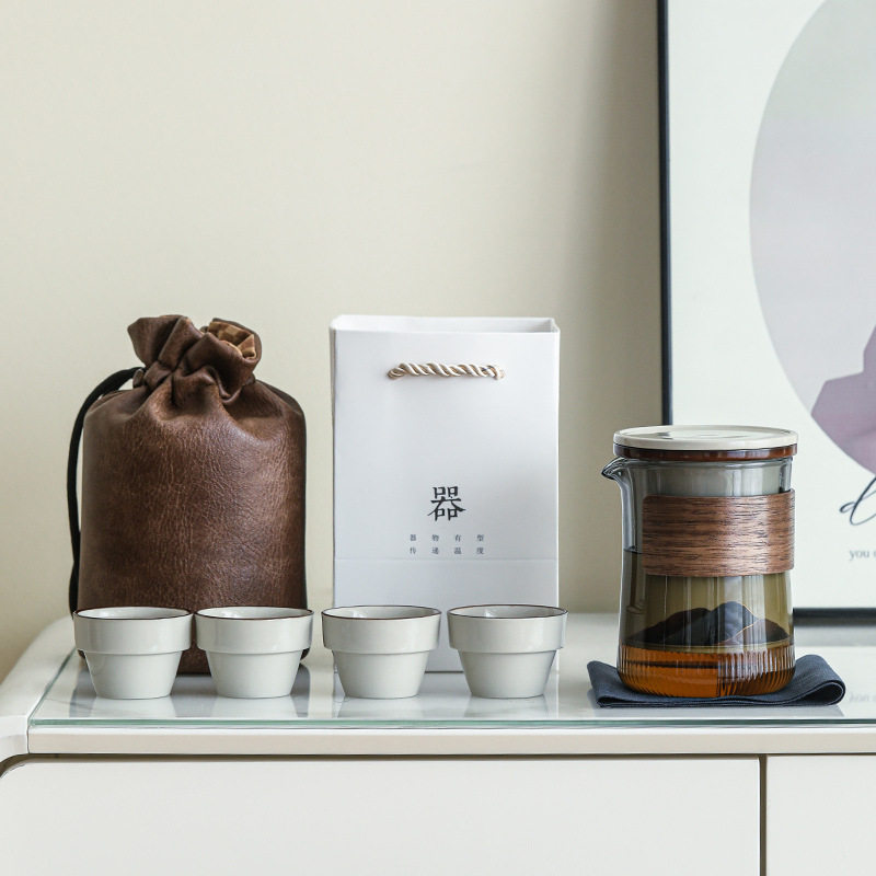 玻璃便携式旅行茶具快客杯户外露营个人专用泡茶壶茶杯套装办公室