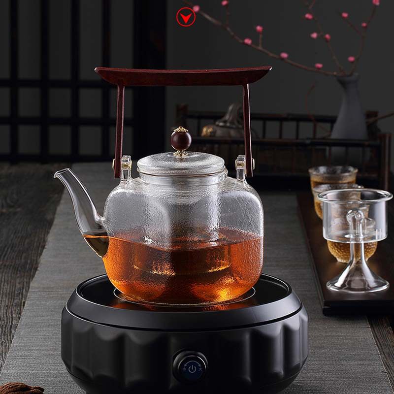 煮茶器套装大容量玻璃煮茶壶电陶炉铜扭提梁烧水壶加厚蒸汽煮茶壶