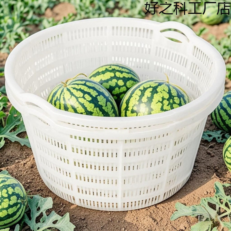 白色镂空装西瓜筐周转筐圆形胶水果蔬菜塑料框子大号