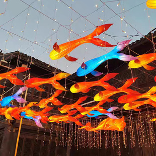 豫园网红花彩鱼灯 锦鲤鱼灯街道夜市 中秋国庆景区花灯古镇装饰