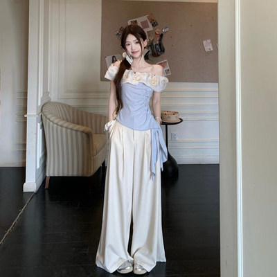 法式纯欲风连身套装 修身花朵T恤女装 休闲两件式夏季套装