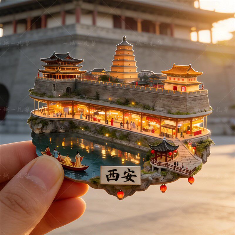 速发西安金属磁吸冰箱贴陕西大雁塔古城墙大唐不夜城旅游纪念品伴