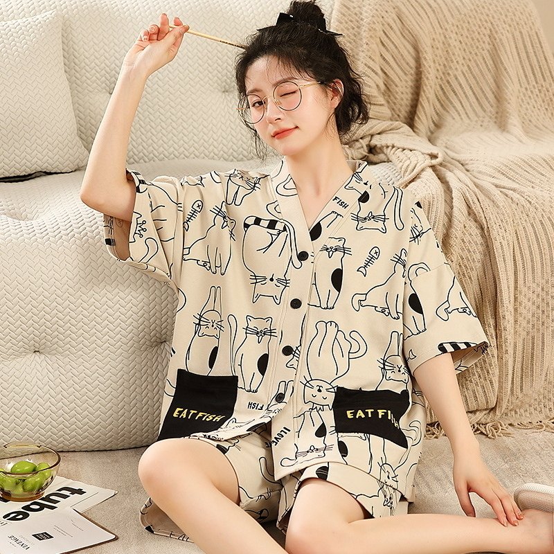 速发夏季睡衣夏天纯棉大码200斤汗蒸服士布料夏款和服家居服夏款
