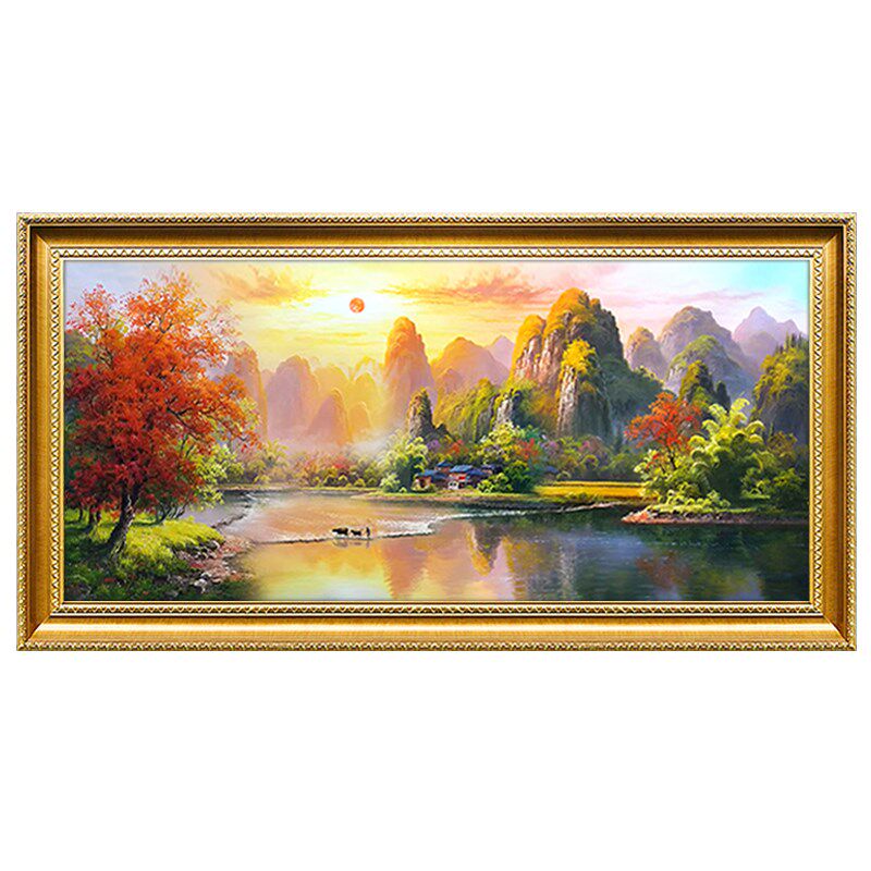 速发客厅装饰画纯手绘油画沙发背景墙挂画美式别墅壁画风景桂林山