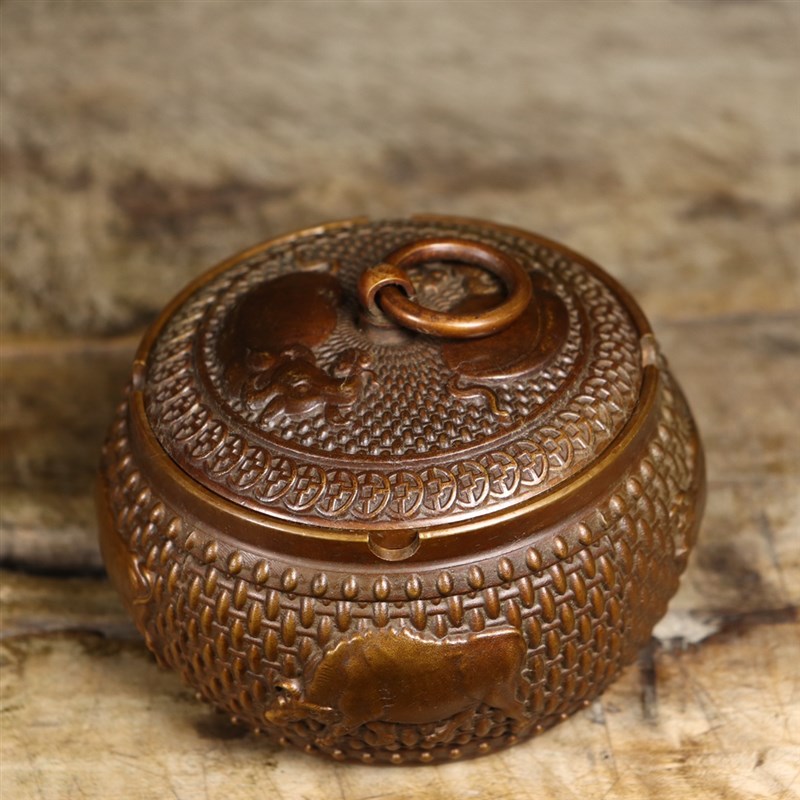 速发纯铜五牛烟灰缸用办公桌高件 摆端大气 送礼自 佳品  家居装