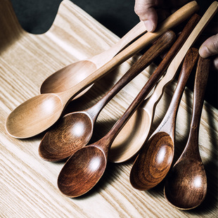 速发长柄吃勺子饭勺木汤用小勺调羹家用小号蜂蜜勺木质餐具汤匙甜