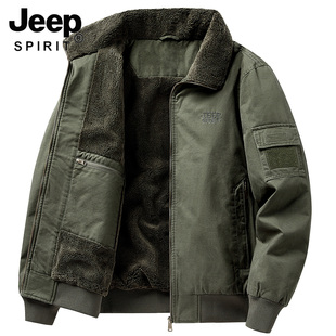 JEEP吉普男士纯棉羊羔绒棉服外套2025秋冬新款加绒加厚保暖棉衣男