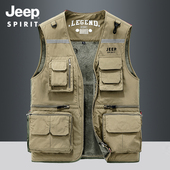 马甲秋冬新款 JEEP吉普多口袋男士 工装 加绒保暖钓鱼马夹摄影背心男