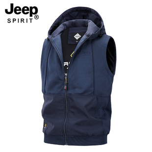 JEEP吉普连帽马甲男宽松2025春秋新款户外休闲男士工装马夹外套男