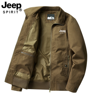 JEEP吉普男士纯棉工装夹克2026春季新款多口袋休闲爸爸装中年外套