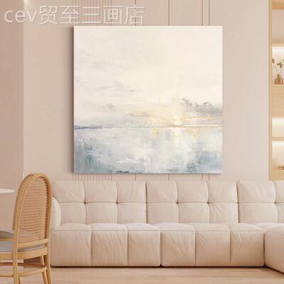 网红厅.手绘油画《画温海》代侘寂高级感装饰画餐客厅挂现抽象