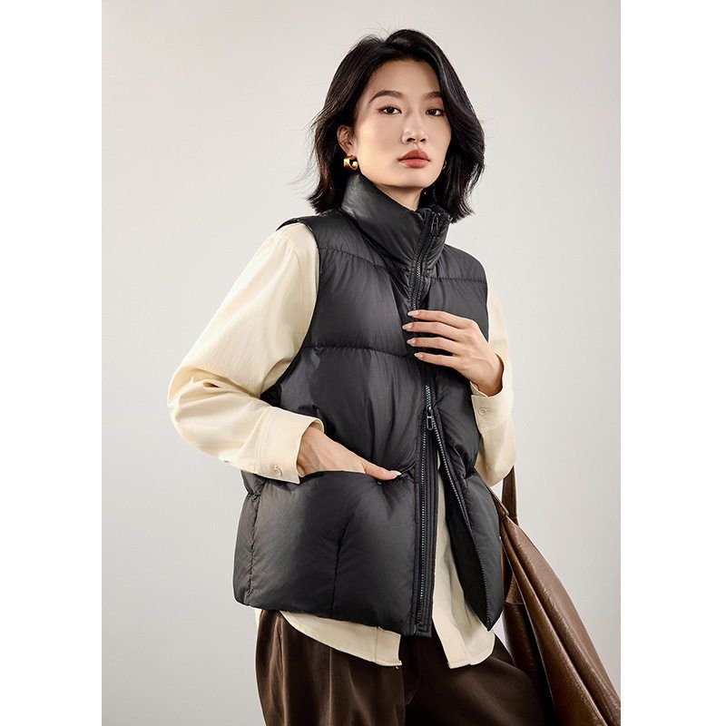 2025冬季新款通勤高级感马甲背心白鸭绒加厚保暖短款纯色羽绒服