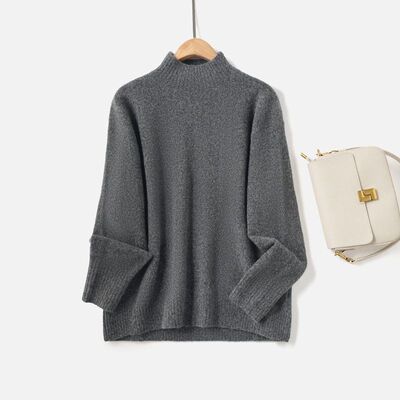 2025秋季新款女装半高领羊毛混纺针织衫女长袖慵懒风宽松套头毛衣