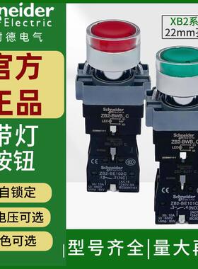 施耐德自锁带灯按钮XB2BW33B1C.A 24V绿色LED照明开关220V红黄白